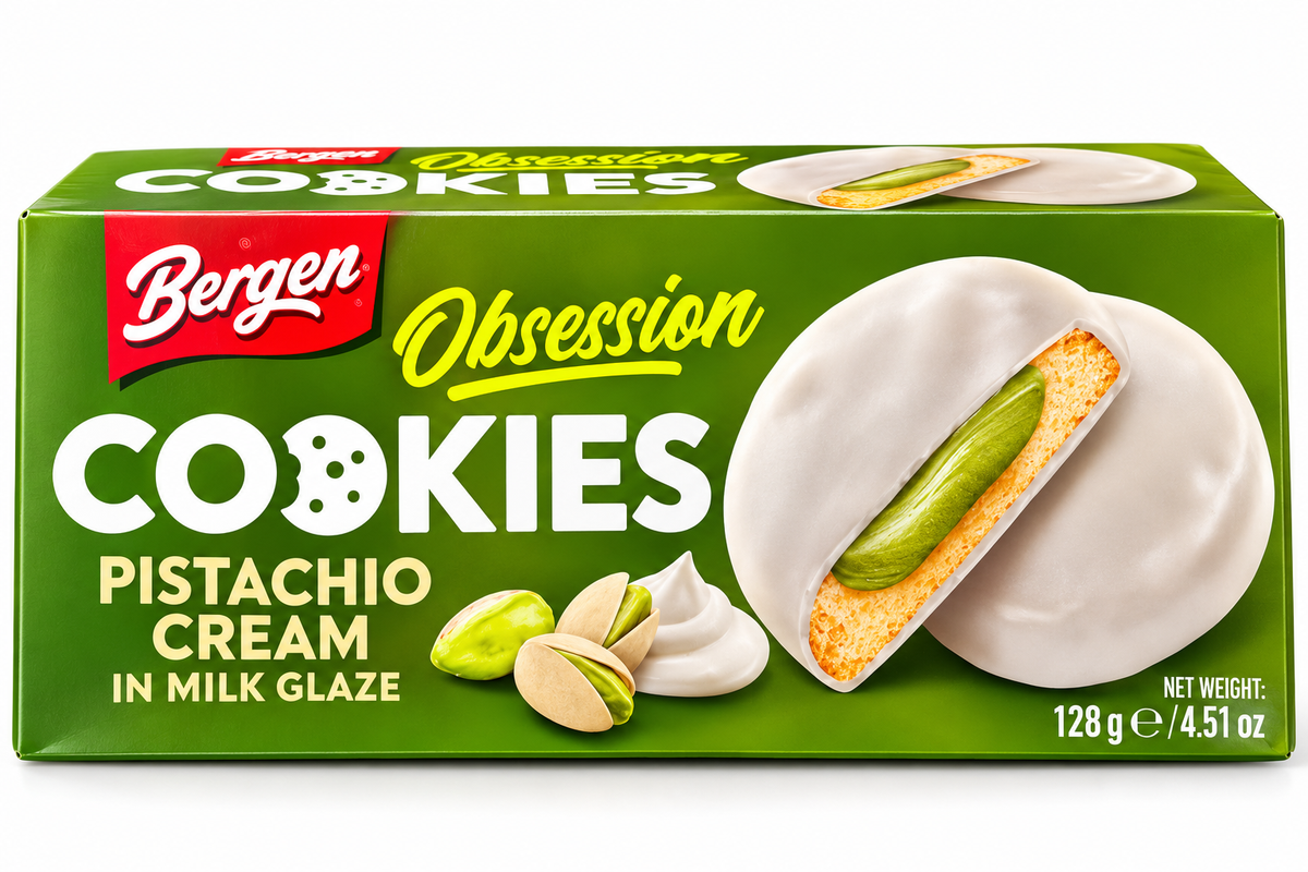 Bergen Obsession Cookies Pistachio Cream in milk glaze